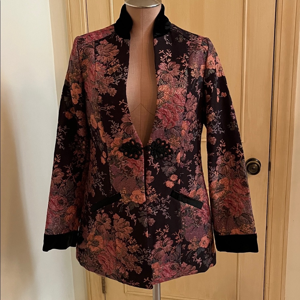 SOFT SURROUNDINGS NWOT "Westbury" Dark Romance Floral Jacquard Metallic Jacket S - Picture 4 of 16